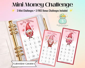 Valentine Day Gnome Mini Money Challenge Be Mine A6 Size Printable Savings Tracker Budget Binder Inserts Digital Download Savings Challenge
