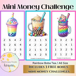 Boba Tea Rainbow, Mini Money Challenge, Mini Savings Challenge, A6, Mini Money Tracker, Money Savings Challenge, Savings Bundle