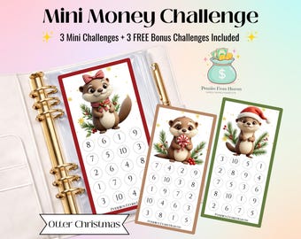 Otter Christmas Mini Money Challenge Printable Budget Savings Tracker A6 Binder Inserts Digital Download Holiday Cash Stuffing