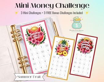 Summer Fruit Mini Savings Challenge Printable A6 Tropical Budget Binder Insert Cash Envelope Tracker Watermelon Summer Savings Tracker