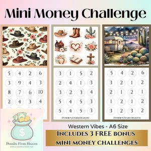 Western Mini Money Challenge A6 Binder Insert Size Savings Tracker Printable Budget Game Cowboy Western Vibes Cash Stuffing Instant Download