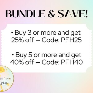 May include: A promotional graphic with the text "BUNDLE & SAVE!" in black. It offers 25% off with code PFH25 for buying 3 or more items and 40% off with code PFH40 for buying 5 or more. A gold coin graphic with the text "Pennies from heaven" is in the lower left.