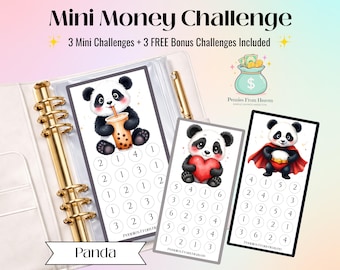Mini Panda Money Challenge A6, rastreador de ahorros, lindo inserto imprimible para carpeta de presupuesto, juego de ahorro con sobres, descarga digital, ahorro de dinero