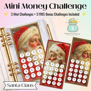 Santa Claus Christmas png Mini Money Challenge A6 Size Printable Savings Tracker Budget Binder Inserts Digital Download Savings Challenge