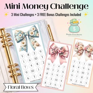 Floral Bows Mini Money Challenge A6 Size Printable Savings Tracker Budget Binder Inserts Digital Download Savings Challenge Pretty Savings
