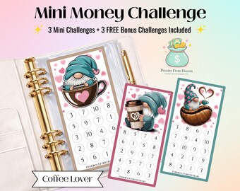 Coffee Lover Mini Money Challenge A6 Size Printable Savings Tracker Budget Binder Inserts Digital Download Savings Challenge Cash Stuffing