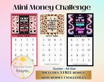 Funny Mini Money Challenge, Mini Savings Challenge, Funny Quotes, Mini Money Tracker Money Savings Challenge Savings Bundle Digital Download