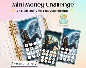 Mini Money Challenge A6 Printable, Moonlit Warrior Savings Challenge, Cash Stuffing Tracker, Budget Binder Insert