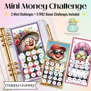 Happy Granny Mini Money Challenge Printable A6 Savings Challenge Fun Grandma Budget Tracker Digital Download
