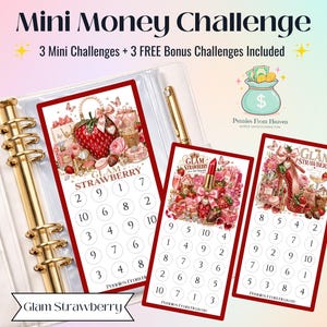 Défi d'épargne Glam Strawberry Mini : Pack de suivi des économies Fraise, Défi Cash Stuffing, Budget imprimable