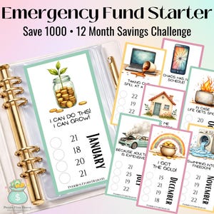 Emergency Fund Starter 12 Month Savings Challenge Yearly Printable 1000 Saving Fund Tracker A6 Budget Insert Cash Envelope Savings