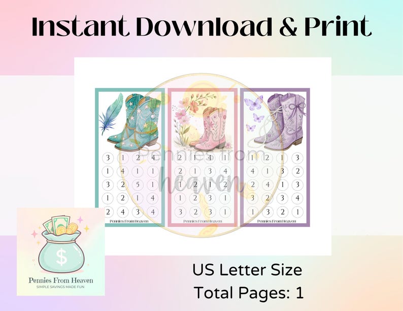 Boots Mini Money Challenge, A6 Binder Insert, Printable Savings Game, Budget, Western Boots PNG, Cash Envelope Tracker PDF, Money Game image 4