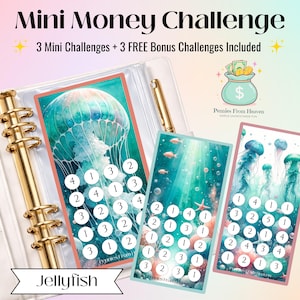 Jellyfish Mini Money Challenge A6 Size Printable Savings Tracker Budget Binder Inserts Digital Download Savings Challenge Holiday Savings