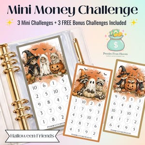 Halloween Friends Mini Savings Challenge Bundle Cute Halloween Cash Stuffing Challenge Printable Savings Tracker for Budget Binder