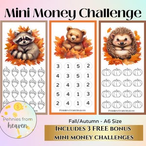 Herbst Herbst Mini Geld Herausforderung, druckbare Ersparnisse Tracker, Spaß Haushaltsspiel, Sofort Download, Ersparnisse Tracker, Bargeld Füllung, A6 Einleger