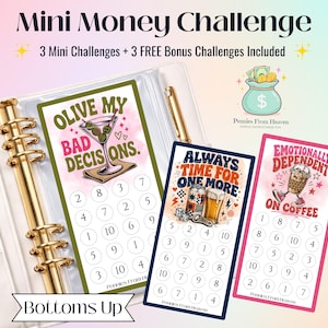 Bottoms Up Mini Money Challenge Printable, Funny Savings Challenge, Cash Stuffing Binder Insert, Budget Challenge PDF, A6 Savings