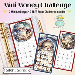 Mini Money Challenge de Noël imprimable A6 Économies Tracker Budget enveloppe à insérer en téléchargement numérique Mini Savings Challenge Silent Santa PNG