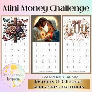Christian God & Jesus Mini Money Challenge, A6 Printable Savings Tracker, Faith Budget Game, Envelope Challenge, Mini Savings Challenge, PNG