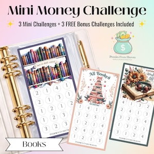 Books Mini Money Challenge, A6 Binder Insert, Printable Savings Game, Budget, Bookish PNG, Cash Envelope Tracker PDF, Money Game