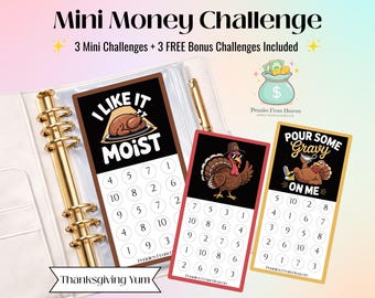 Thanksgiving Yum Mini Money Challenge A6-formaat afdrukbare grappige besparingen Tracker Budget Binder Inserts Digitale download Besparingsuitdaging