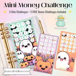 Mini desafío de ahorro imprimible de Halloween Kawaii (A6), sobre de presupuesto Kawaii, descarga digital.
