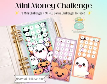 Kawaii Halloween Mini Money Challenge Printable A6 Savings Tracker, Kawaii Budget Envelope Insert, Digital Download, Mini Savings Challenge