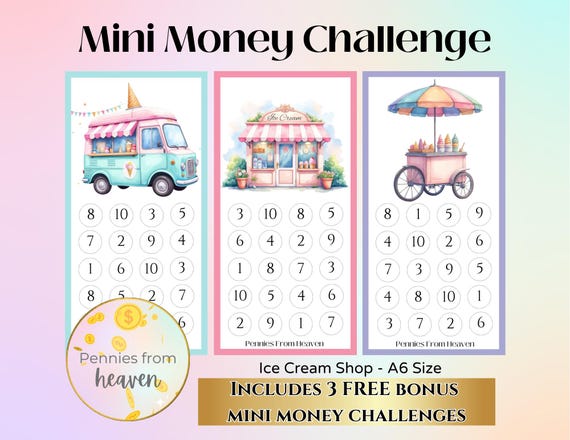 Ice Cream Shop Mini Money Challenge, Mini Savings Challenge, A6, Mini Money Tracker, Money Savings Challenge, Savings Bundle, Desserts png