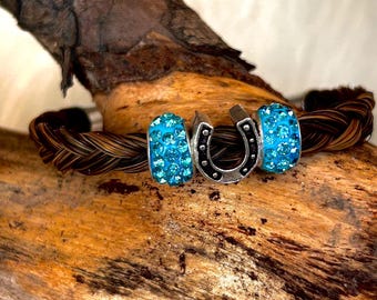 Braided Horse Hair Bracelet w/Horse Shoe Charm and Colored Beads