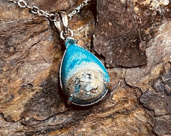 Sterling Silver Teardrop Beach-Themed Pet Memorial Necklace