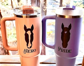 Custom Engraved Stanley Tumbler - Horse Silhouette, Custom Horse Tumbler, Stainless Tumbler, Horse Gift, Custom Engraved Tumbler, Tumbler