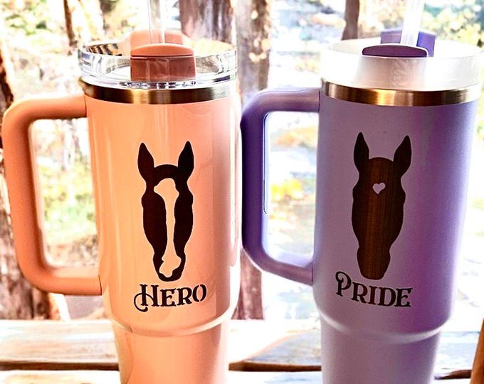 Custom Engraved Stanley Tumbler - Horse Silhouette, Custom Horse Tumbler, Stainless Tumbler, Horse Gift, Custom Engraved Tumbler, Tumbler