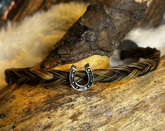 Horse Hair Memorial Bracelet with Horseshoe Bead and Personalized Charm