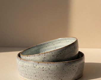Handmade Blue Speckled Ceramic Bowls: Rustic Stoneware Tableware