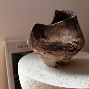 Sis | Smoke Fired-Handbuilt Sculptural Ceramic Vessel | Organic Wabi Sabi Art | Modern Rustic Decor