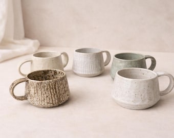 Handmade Ceramic Mugs for Tea or Coffee | Minimal Textured Cups | Artisan Pottery