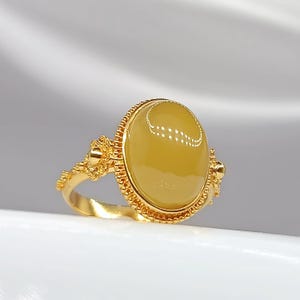 18K Solid Yellow Gold Byzantine Ring with Prehnite.