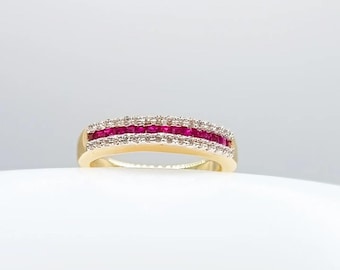 14K Solid Gold Ruby Ring, Minimalist Red Gemstone Band, July Birthstone Jewelry