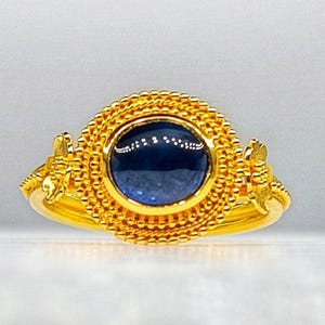 18K Solid Yellow Gold Byzantine Ring With Sapphire, NatalyJewelryGRStore