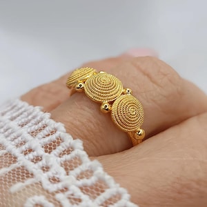 18K Solid Gold Byzantine Ring: Granulated Filigree, Handmade Luxury