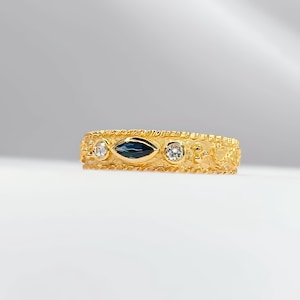 18K Solid Yellow Gold Byzantine Ring: Sapphire & Diamond Fine Jewelry, NatalyJewelryGRStore