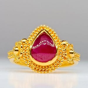 18K Solid Yellow Gold Byzantine Ring with Ruby.