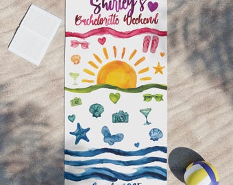 Customized Beach Towel for Bachelorette Trips, Weekend, Getaways - Personalized Gift for Her, Summer Vacation Accessory, Beach Essentials