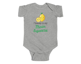 Baby Bodysuit, Lemon Print with "Mommy is my Main Squeeze" - Infant Romper, Cute Baby Clothing, Newborn Gift, Gender Neutral Bodysuit, Lemon