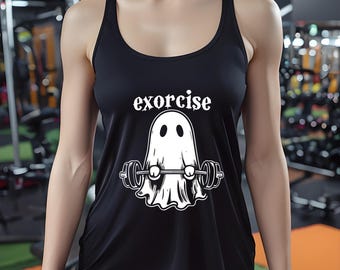 Ghost Exorcise Halloween Tank Top, Funny Womens Workout Shirt, Halloween Gym Fitness Tank, Halloween Workout