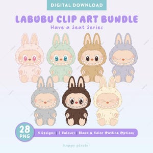 Labubu 28 PNGクリップアートバンドル - モンスターLa Bubu Have A Seatフィギュア、ロゴ、ステッカー、PNGデジタルダウンロード、昇華＆印刷LBB