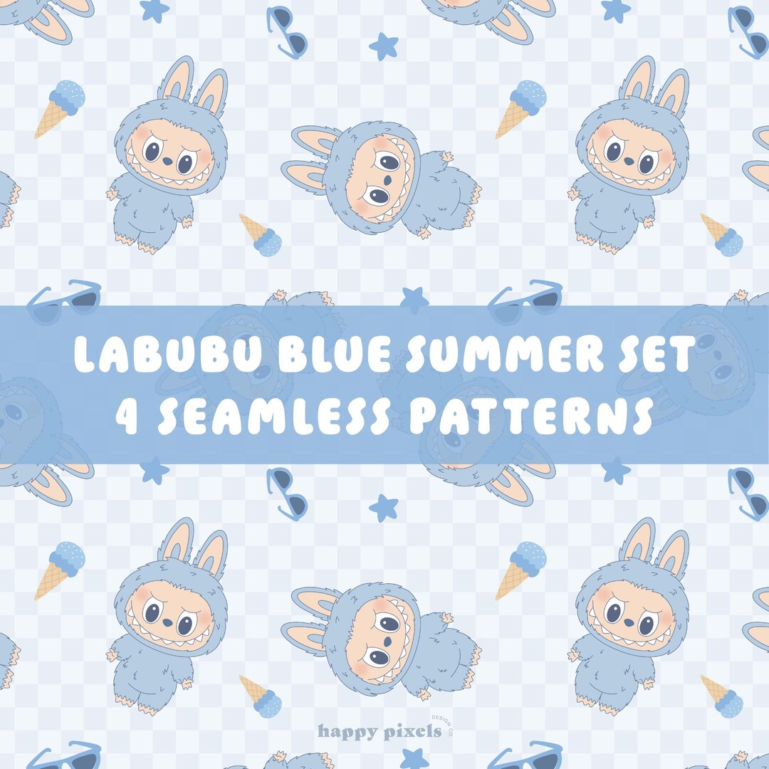 Labubu Seem Less Pattern Design Labubu Blue Seamless Pattern, the Monsters La Bubu Digital Paper, Jpg ...