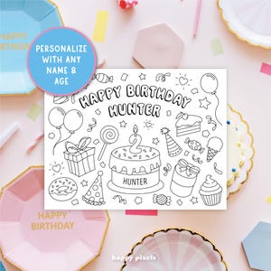 Personalized Birthday Coloring Printable Placemat for Kids | Custom Party Activity Mat | Digital Download | Fun Table Decor for Boys & Girls