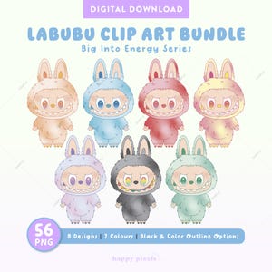 Labubu 56 PNGクリップアートバンドル - モンスターLa Bubu Big Into Energyシリーズ、ステッカー、PNGデジタルダウンロード、昇華＆印刷LBB
