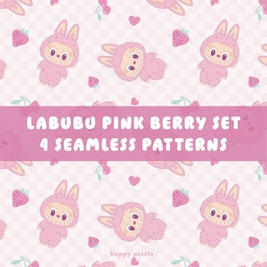 Labubu Pink Seamless Pattern, The Monsters La Bubu Digital Paper, jpg png, rgb cmyk, DTF Sublimation, Repeating File, Digital Download, LBB