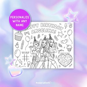 Demon Hunters Kpop Personalized Coloring Placemat, Printable Digital Download, Custom Kids Birthday Activity Sheet Party Favor, Huntrix Kpop